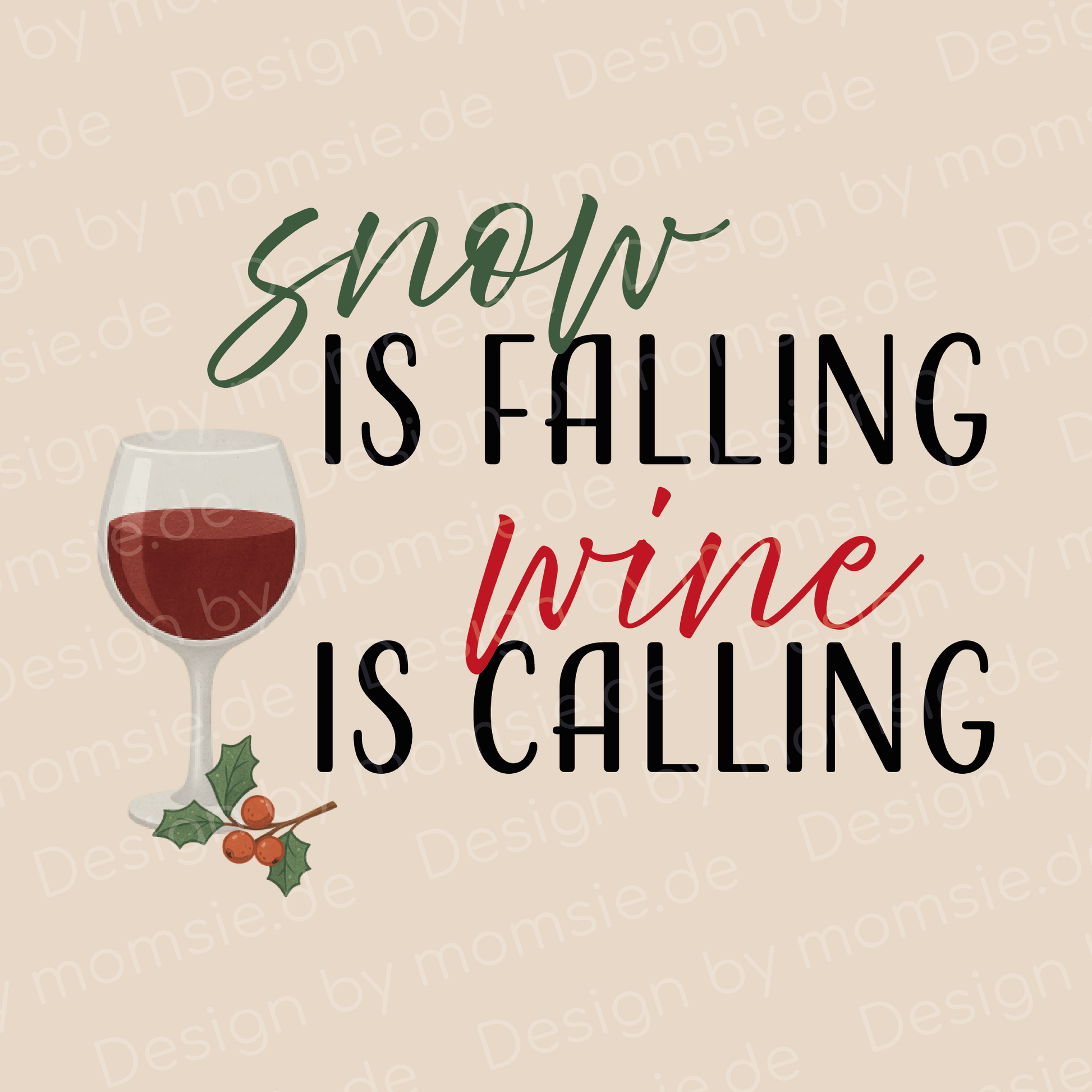 Tragetasche "Caro" → Aufdruck: Snow is falling, wine is calling