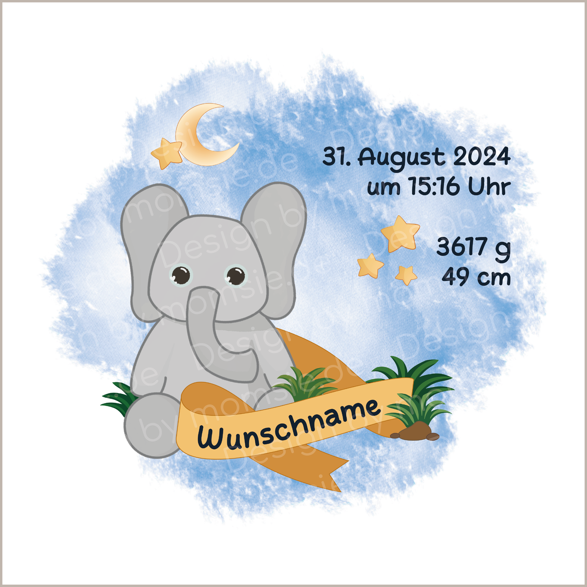 personalisierter Babybody → Aufdruck: Elefant