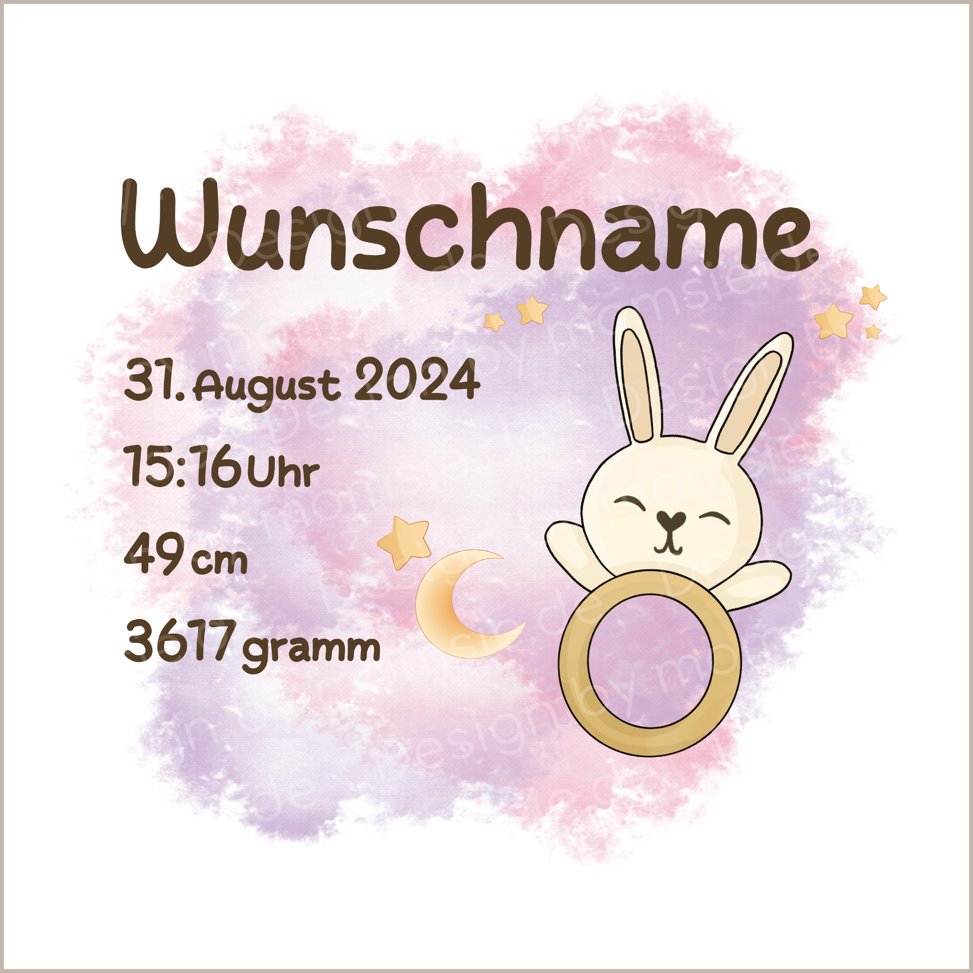 personalisierter Babybody → Aufdruck: Greifring Hase