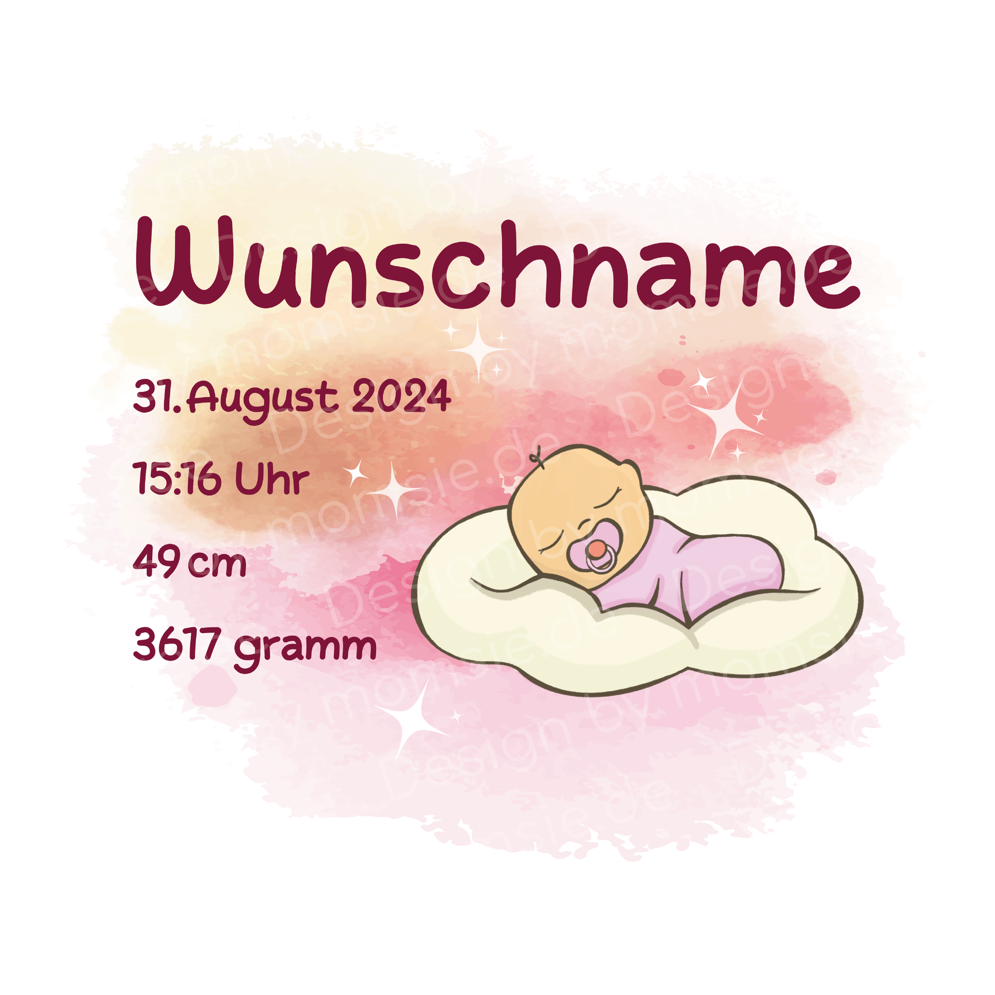 personalisierter Babybody → Aufdruck: Mädchen, schlafend