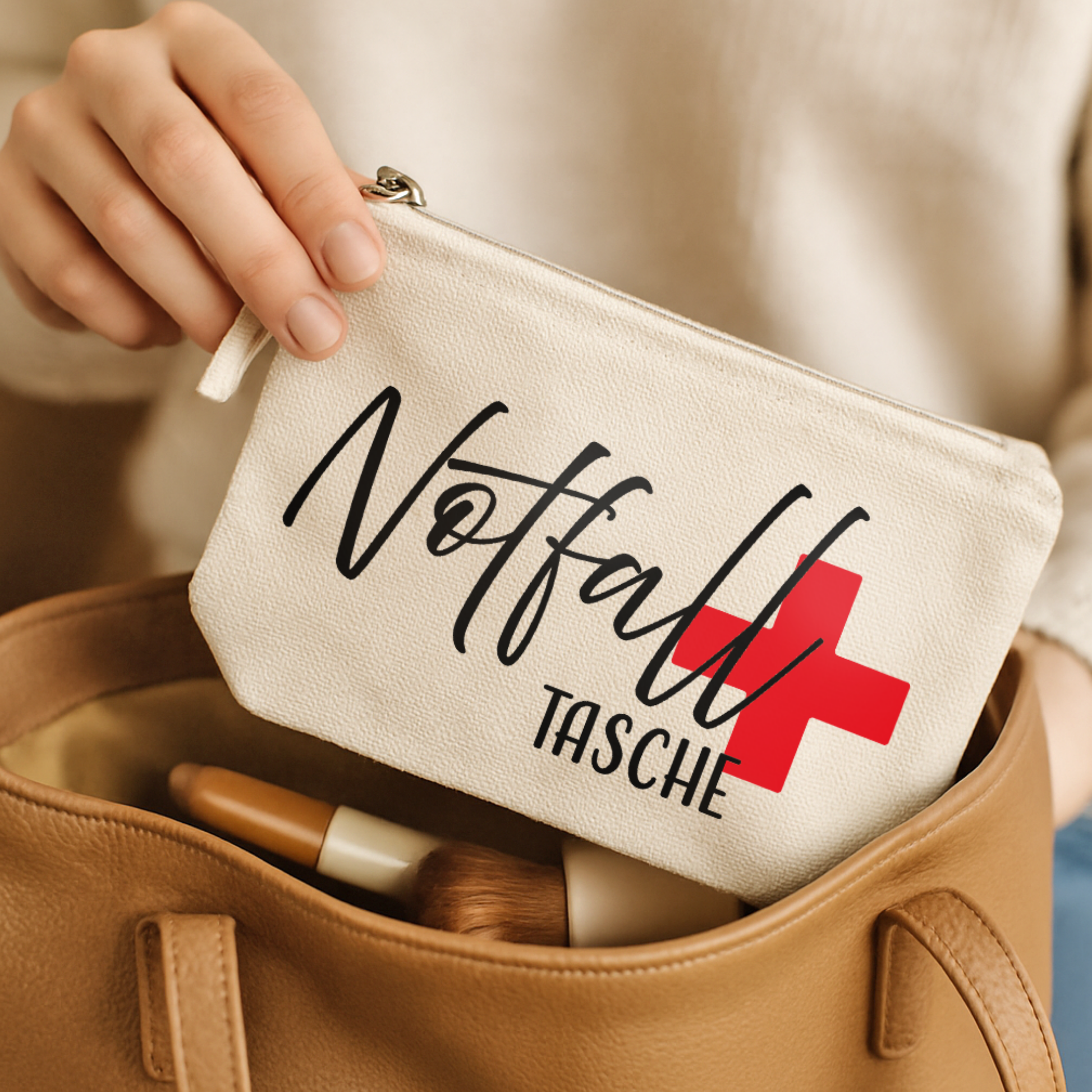Zipper-Bag „Kate“ → Aufdruck: Notfall Tasche