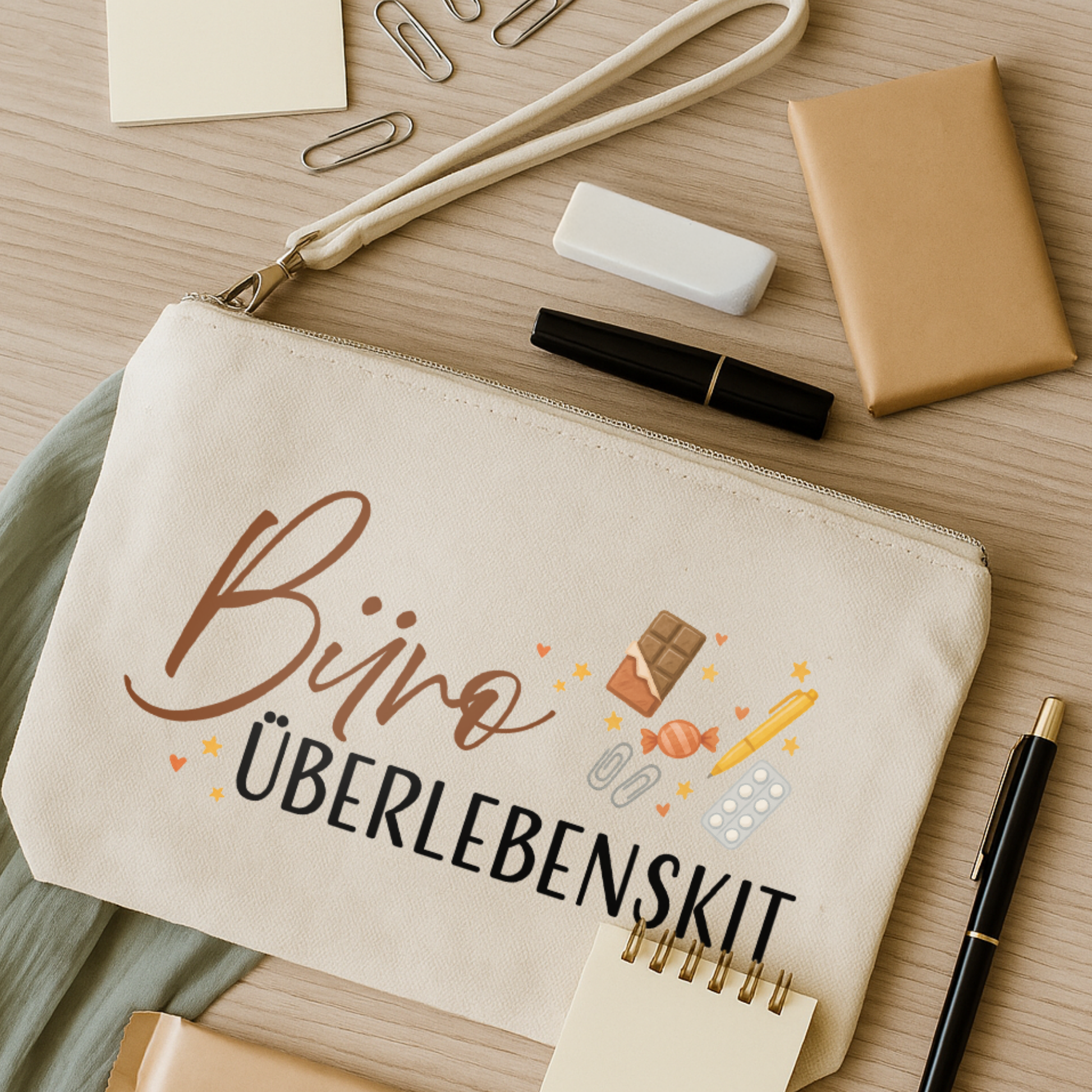 Zipper-Bag „Lala“ → Aufdruck: Büro Überlebenskit