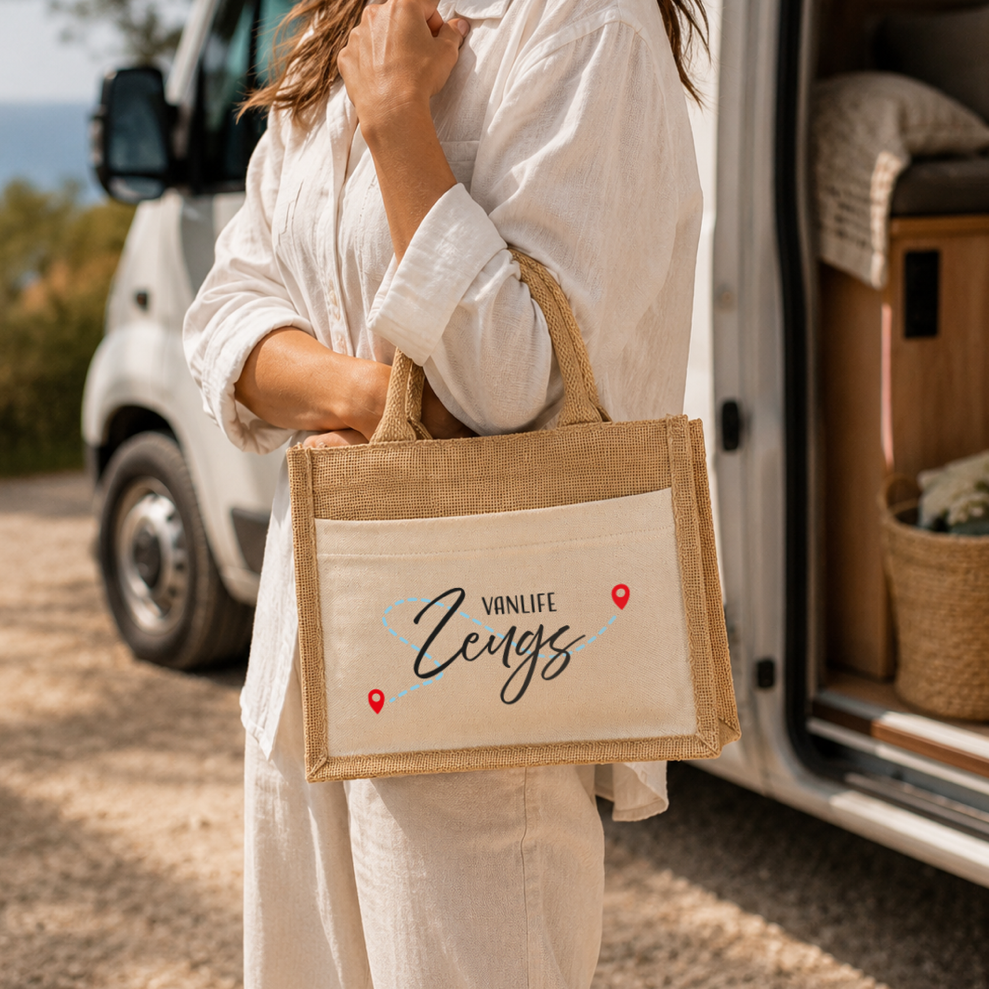 Jute Shopper "Lara" → Aufdruck: Van Life Zeugs