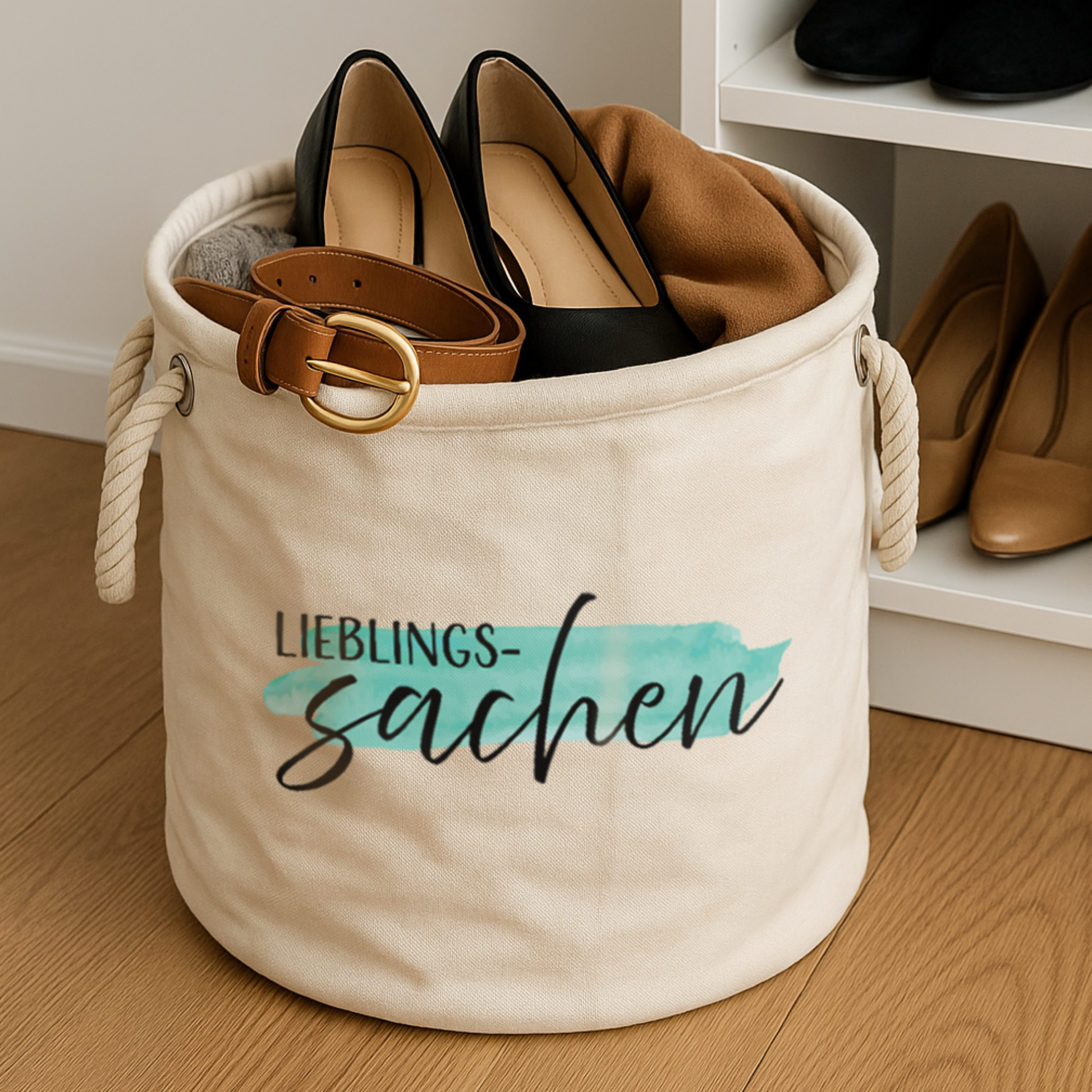 Aufbewahrungskorb „Hailey“ → Aufdruck: Lieblingssachen
