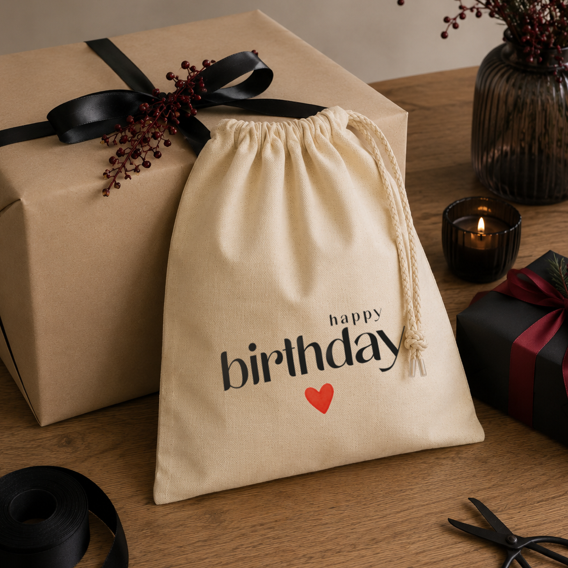 Geschenkbeutel (S) → Aufdruck: Happy Birthday (Herz)