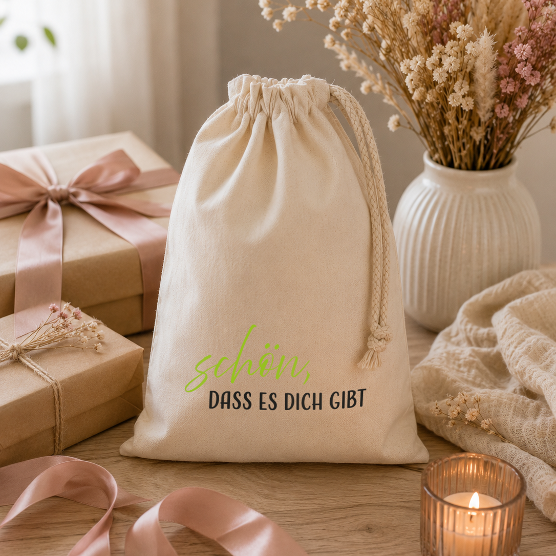 Geschenkbeutel (S) → Aufdruck: Schön, dass es dich gibt