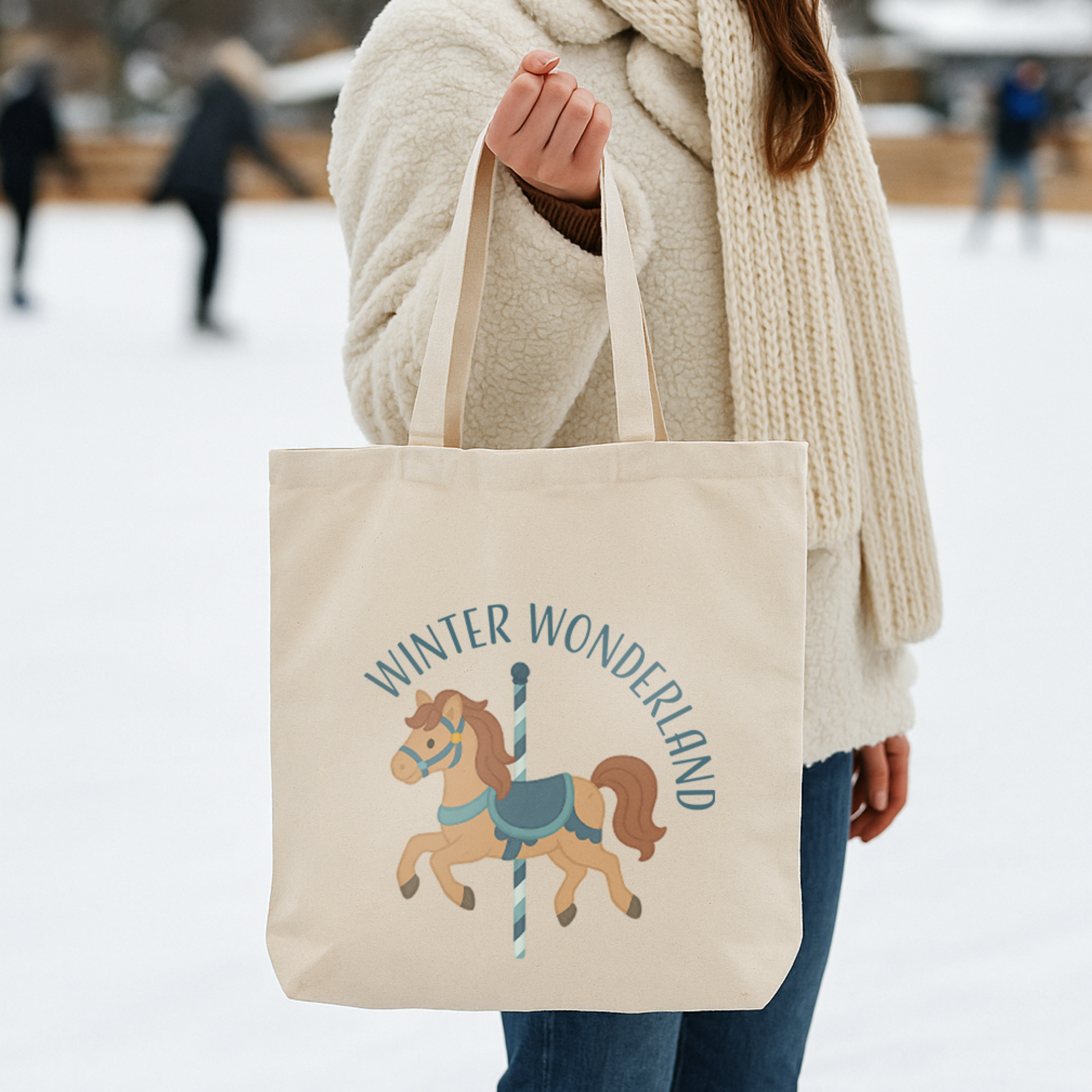 Tragetasche "Caro" → Aufdruck: Karussellpferd „Winter Wonderland“