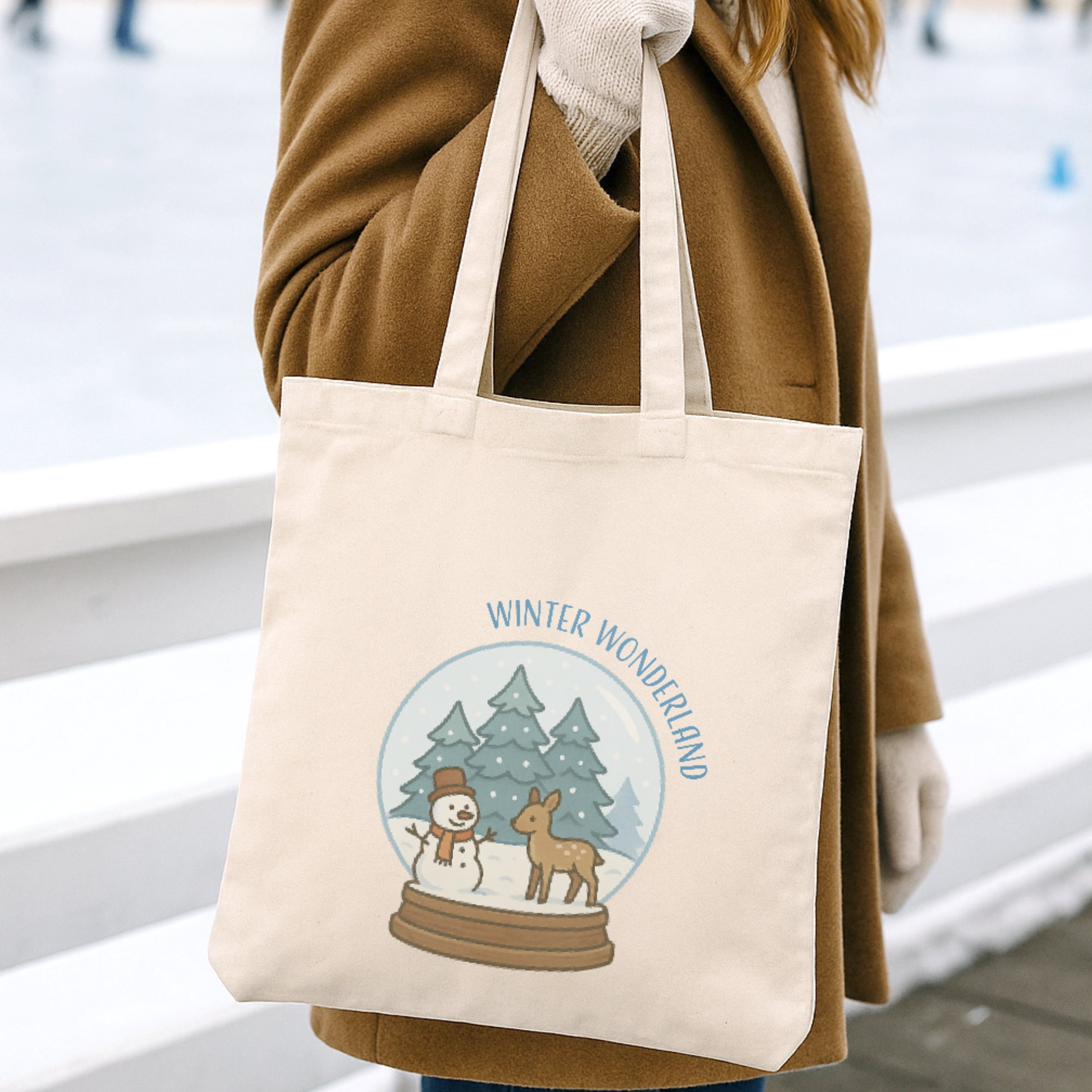 Tragetasche "Caro" → Aufdruck: Schneekugel „Winter Wunderland“
