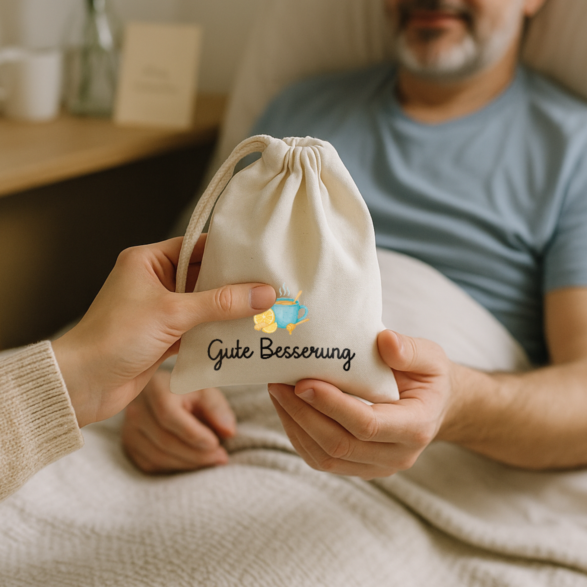 Geschenkbeutel (XS) → Aufdruck: Gute Besserung (Tee)