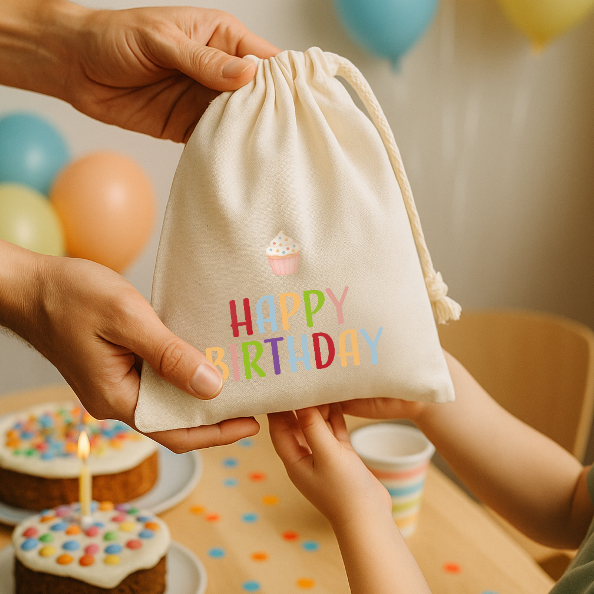 Geschenkbeutel (S) → Aufdruck: Happy Birthday