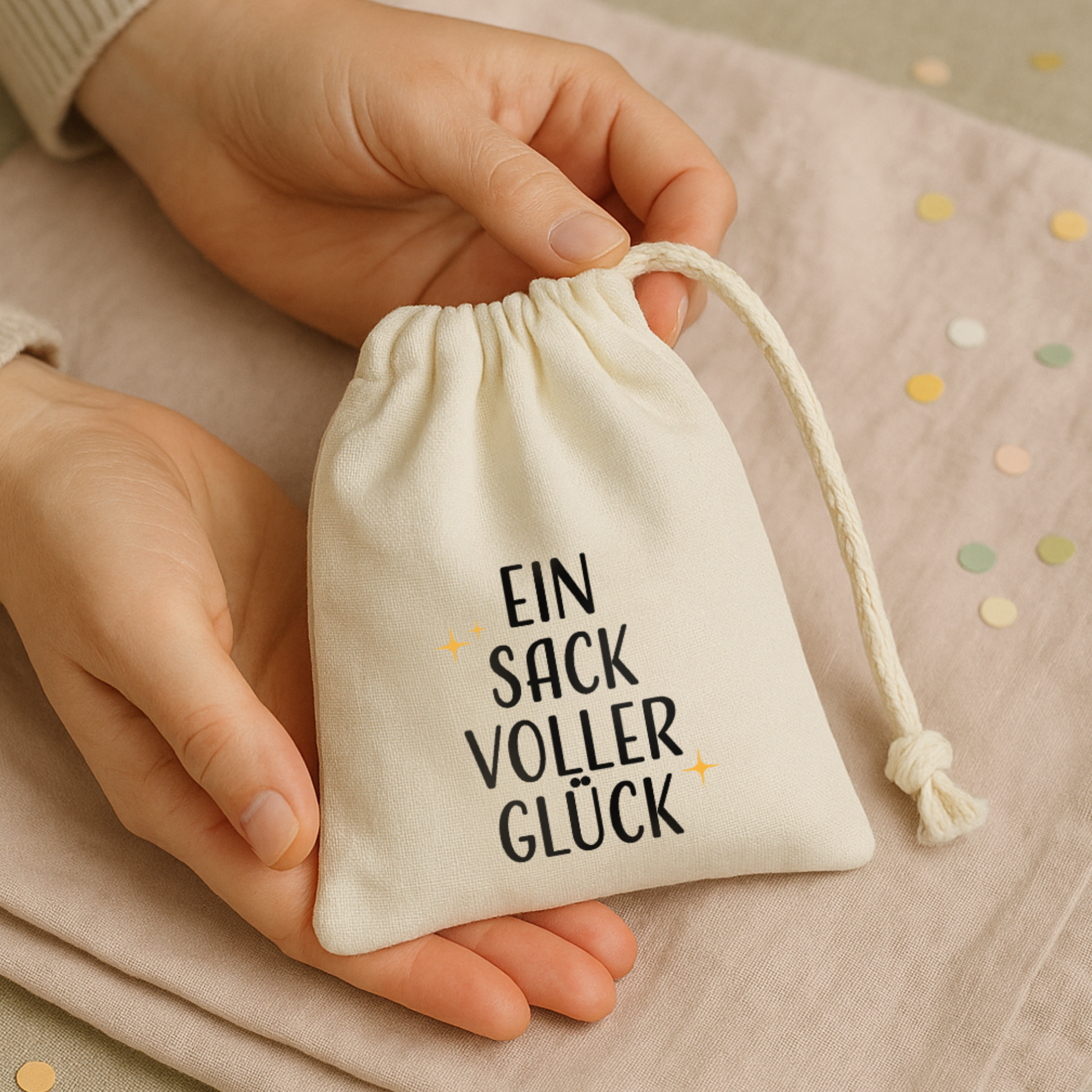 Geschenkbeutel (XS) → Aufdruck: Ein Sack voller Glück