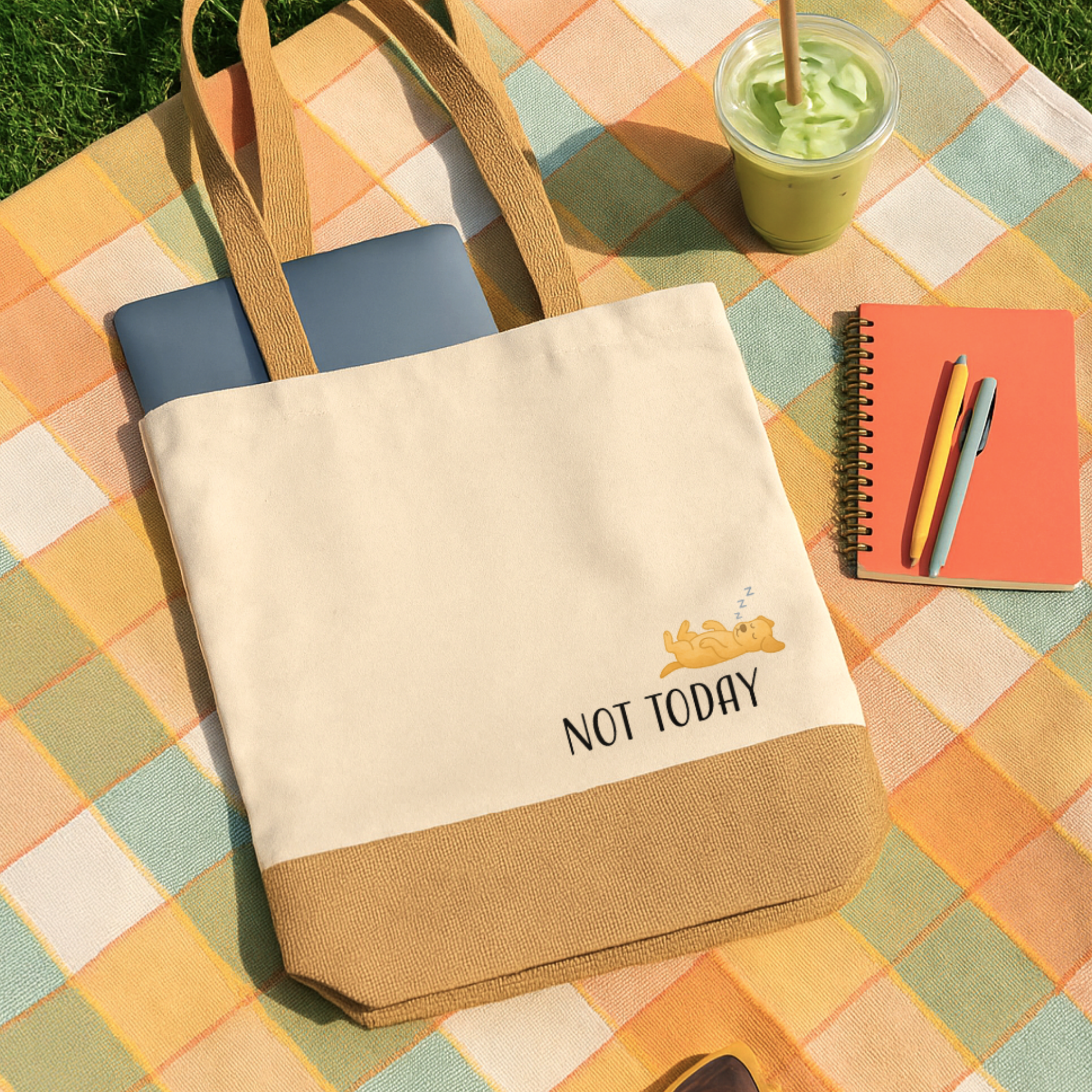 Baumwoll-Jute-Tragetasche „Judith“ → Aufdruck: Not Today