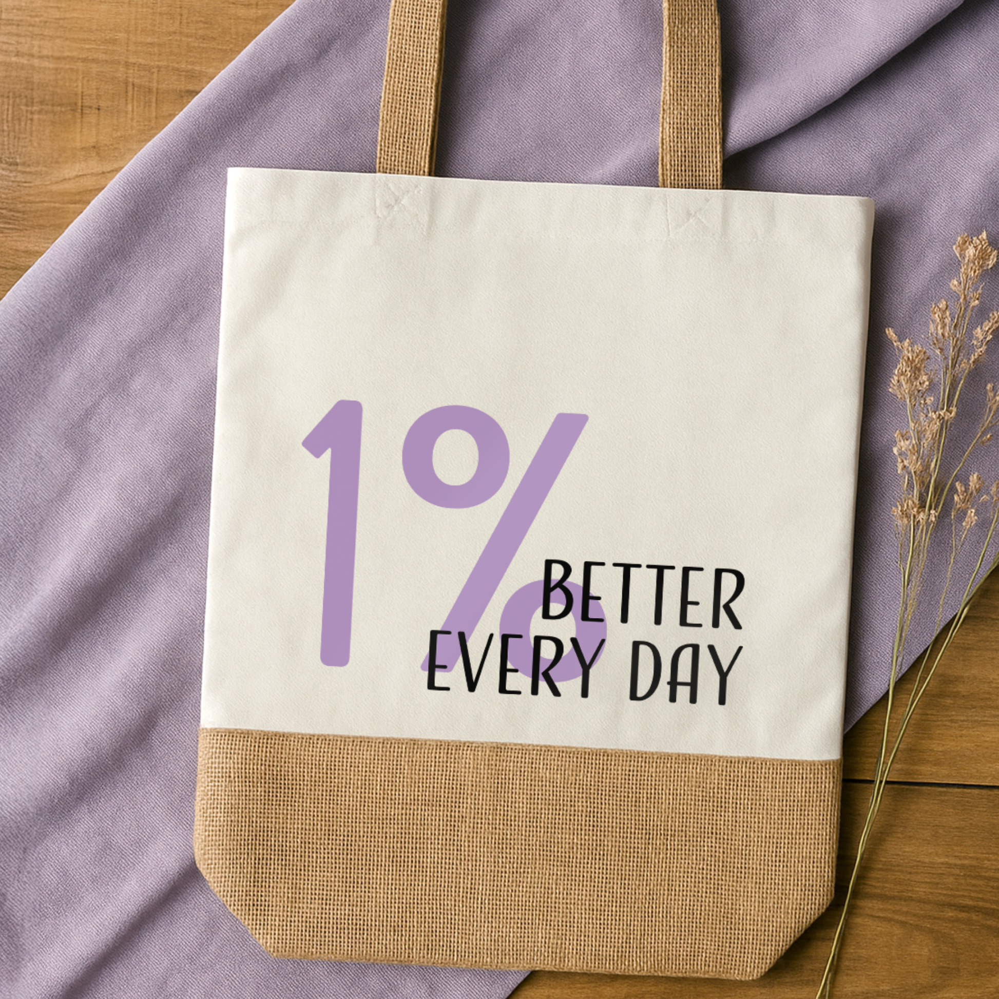 Baumwoll-Jute-Tragetasche „Judith“ → Aufdruck: 1% better every day