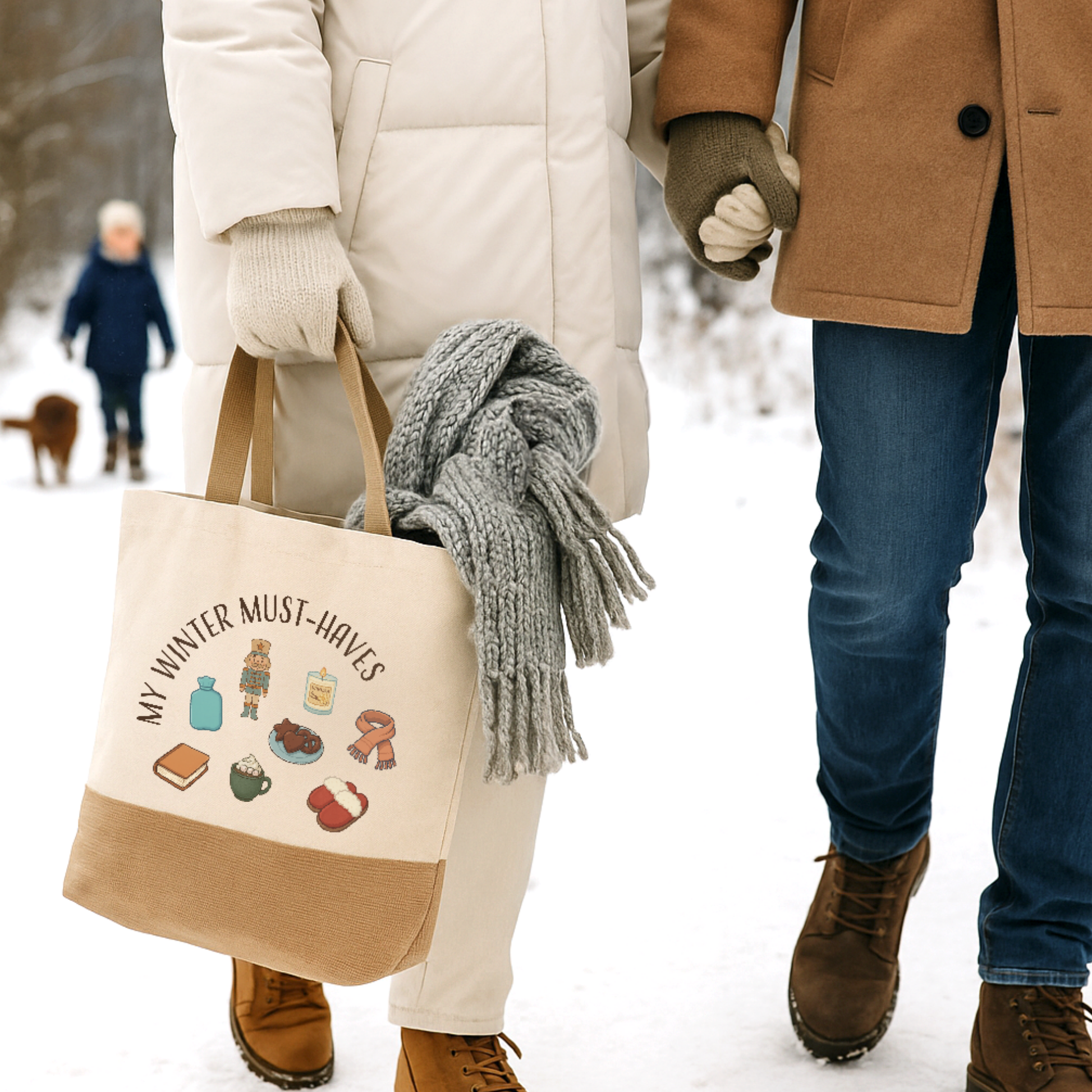 Baumwoll-Jute-Tragetasche „Judith“ → Aufdruck: Winter Must-Haves