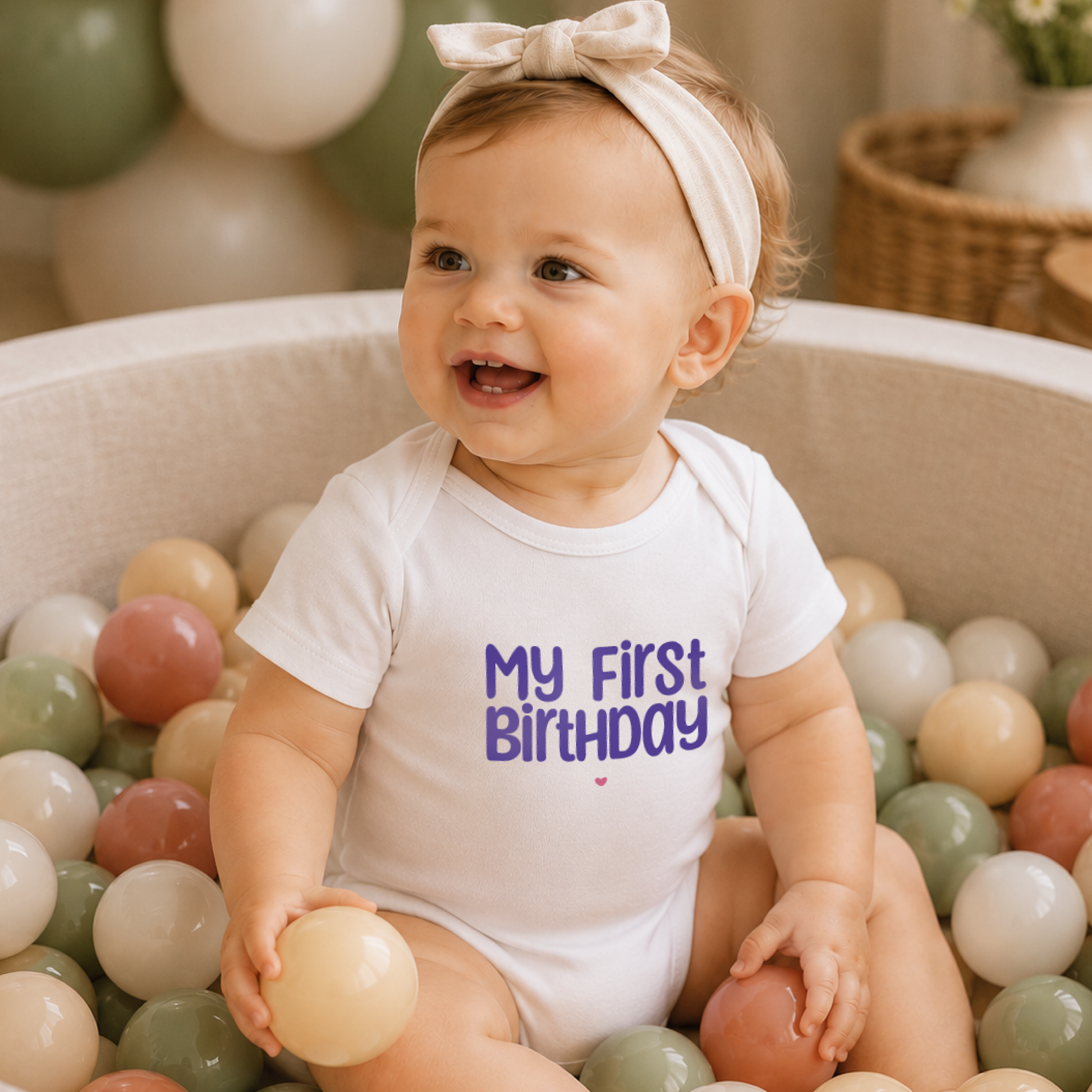Babybody → Aufdruck: My first Birthday (Lila)