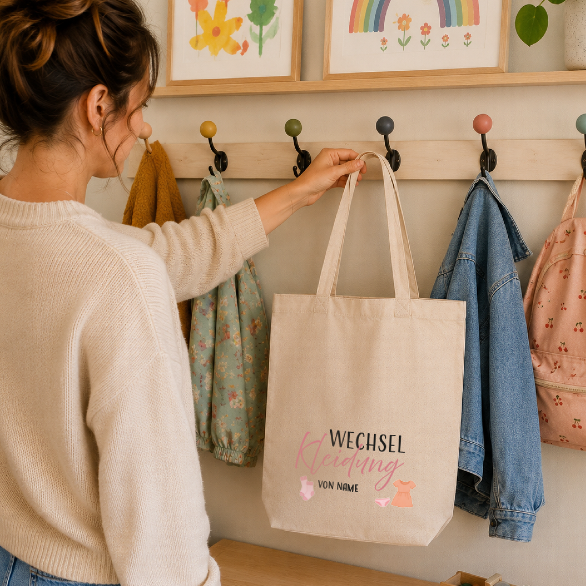 personalisierte Tragetasche "Caro" → Aufdruck: Wechselkleidung (rosa)