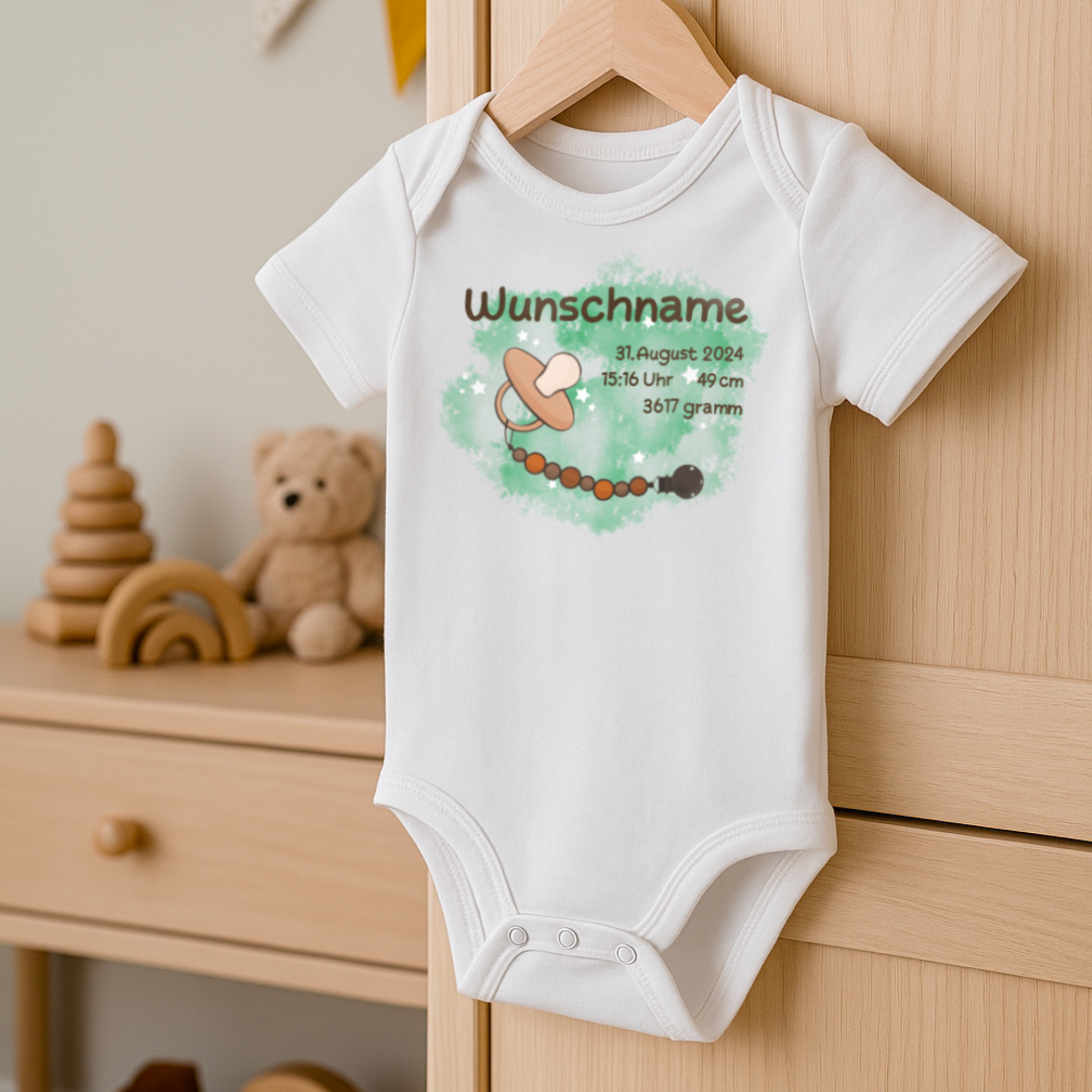 personalisierter Babybody → Aufdruck: Schnullerkette