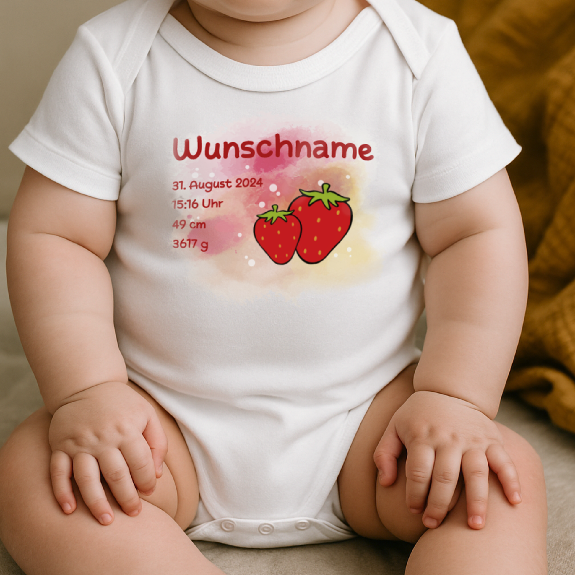personalisierter Babybody → Aufdruck: Erdbeere