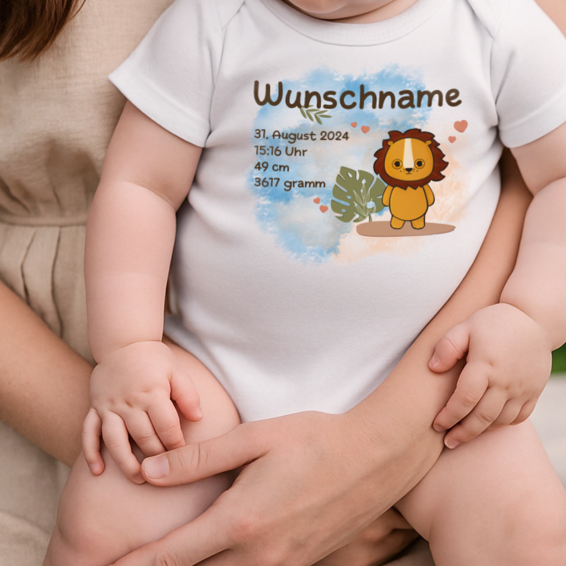 personalisierter Babybody → Aufdruck: Löwe