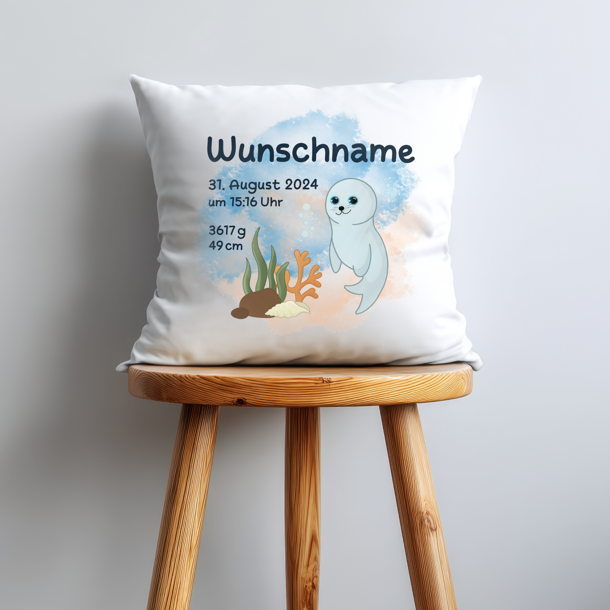 personalisiertes Kissen → Aufdruck: Robbe