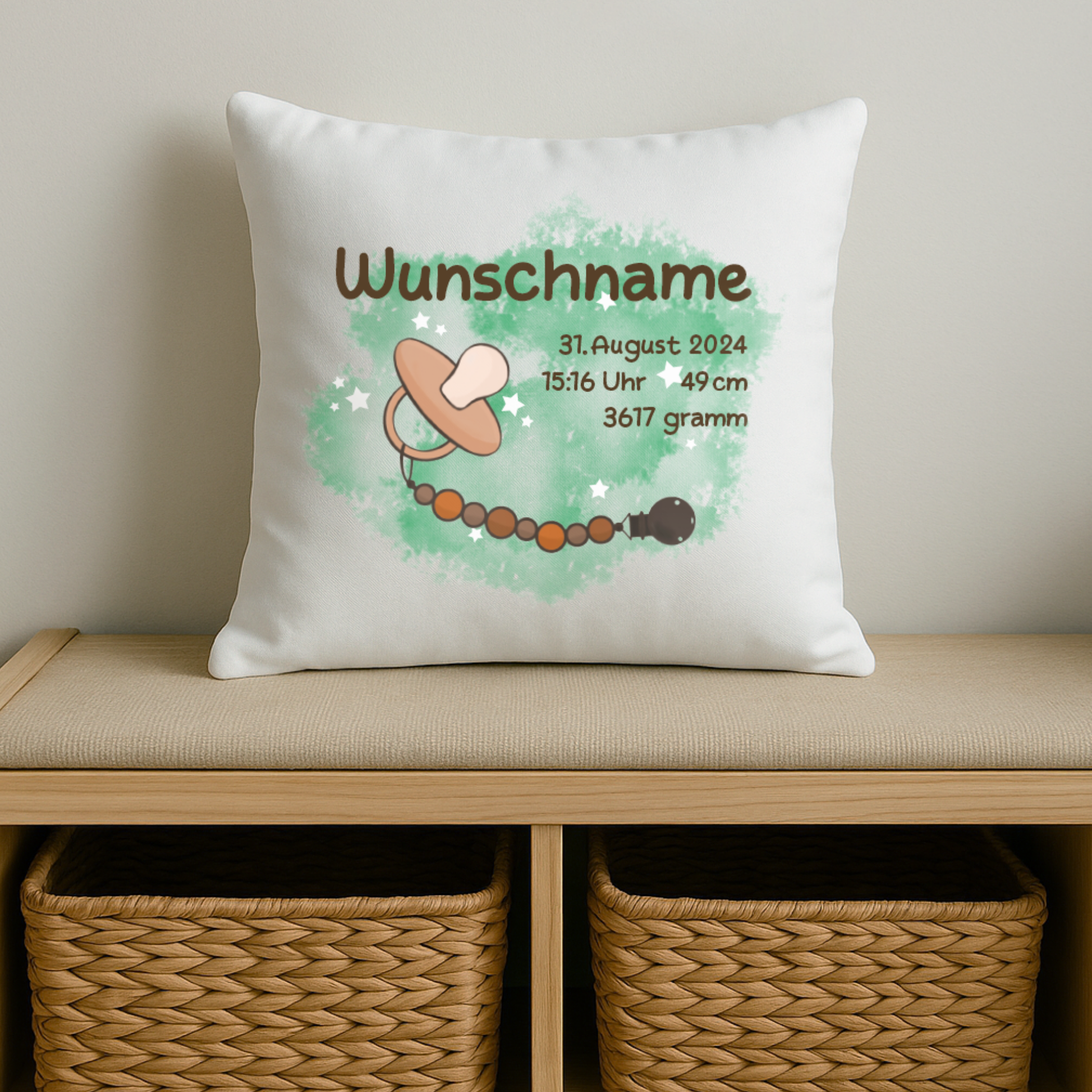 personalisiertes Kissen → Aufdruck: Schnullerkette