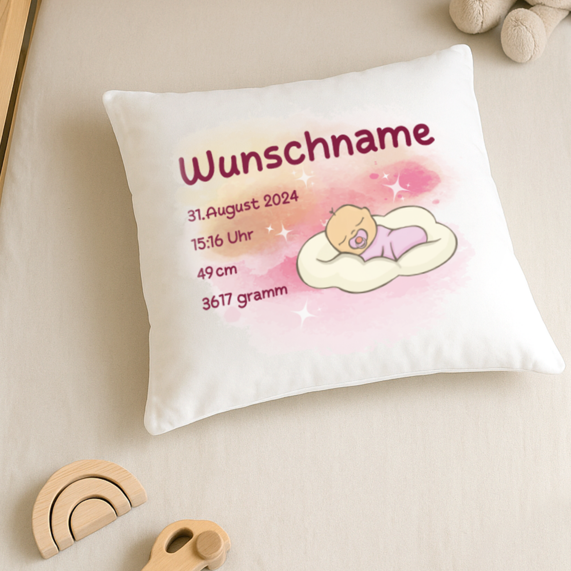personalisiertes Kissen → Aufdruck: Mädchen, schlafend