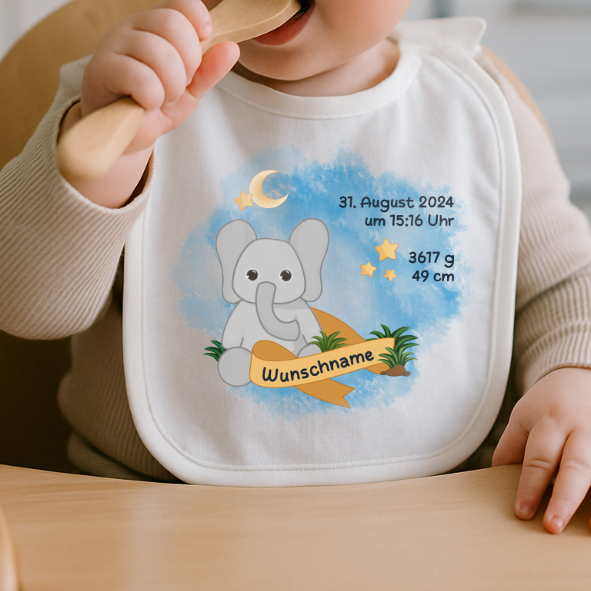 personalisiertes Lätzchen → Aufdruck: Elefant
