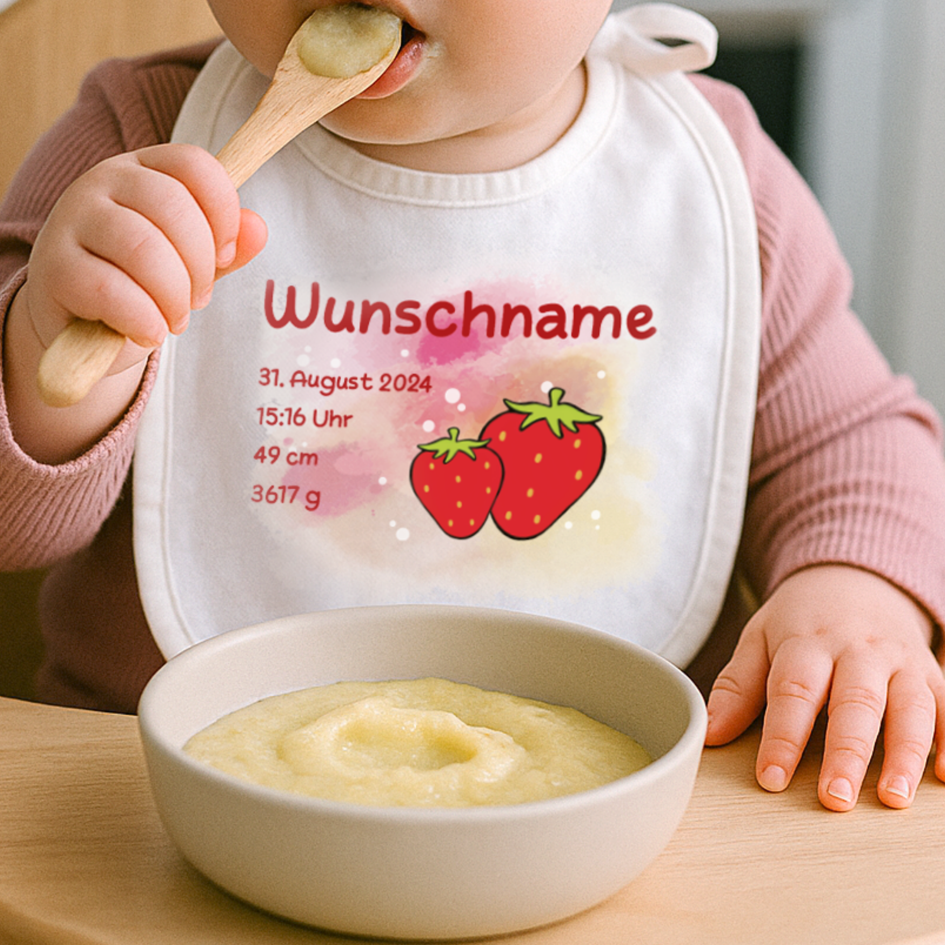 personalisiertes Lätzchen → Aufdruck: Erdbeere