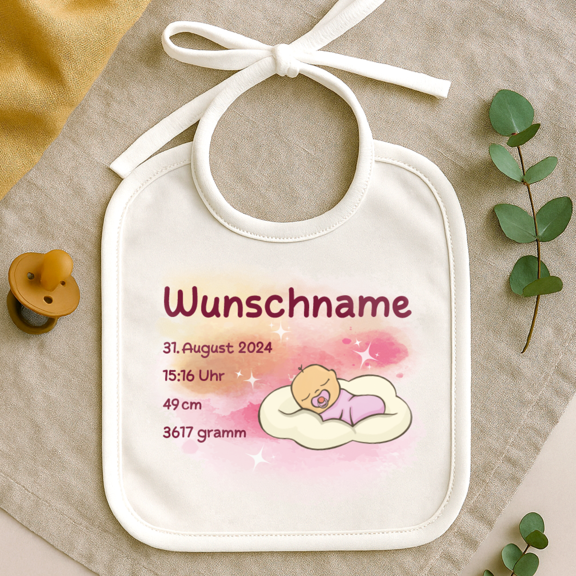 personalisiertes Lätzchen → Aufdruck: Mädchen, schlafend